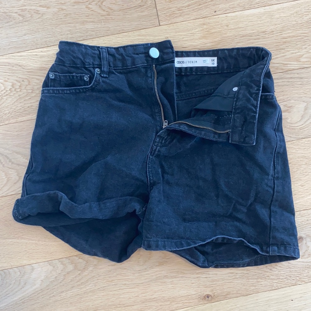 ASOS Denim High Waisted Black Denim Mom Jean Short